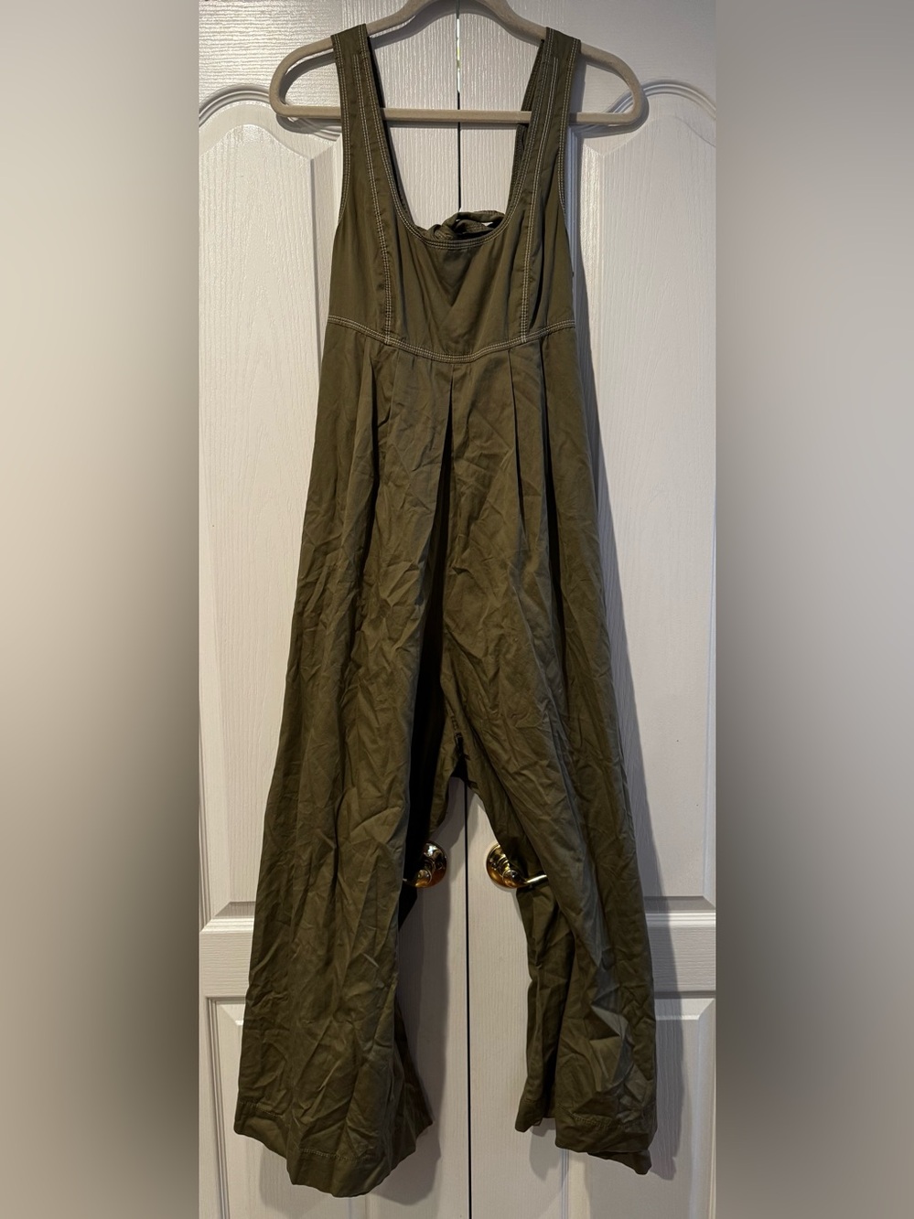 HD in Paris by Anthropologie Cotton Olive Green Wide-Leg Jumpsuit - Size 12 - Picture 4 of 7